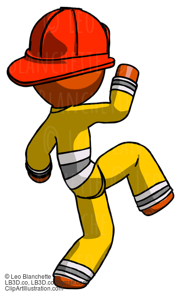 Orange Firefighter Fireman Man Kick Pose Start #12512