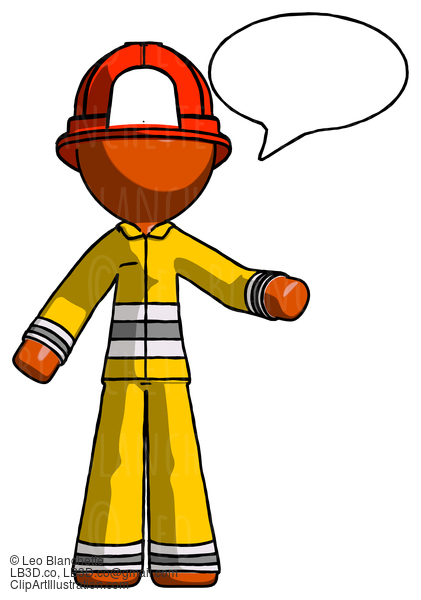 Orange Firefighter Fireman Man With Word Bubble Talking Chat Icon #12516