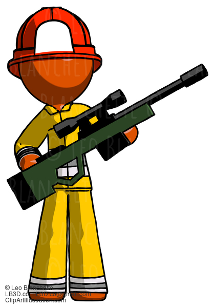 Orange Firefighter Fireman Man Holding Sniper Rifle Gun #12518