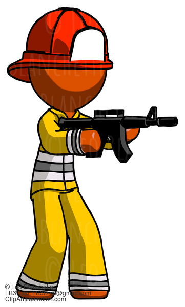 Orange Firefighter Fireman Man Shooting Automatic Assault Weapon #12520