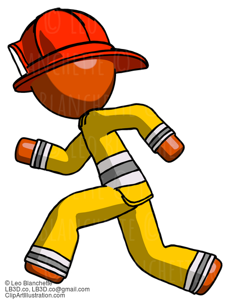 Orange Firefighter Fireman Man Running Fast Left #12523