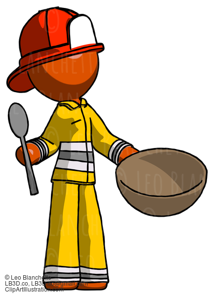 Orange Firefighter Fireman Man With Empty Bowl And Spoon Ready To Make Something #12524