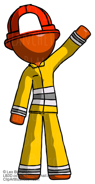 Orange Firefighter Fireman Man Waving Emphatically With Left Arm #12530