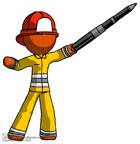 Orange Firefighter Fireman Man Demonstrating That Indeed The Pen Is Mightier #12531