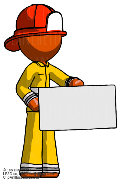 Orange Firefighter Fireman Man Presenting Large Envelope #12541