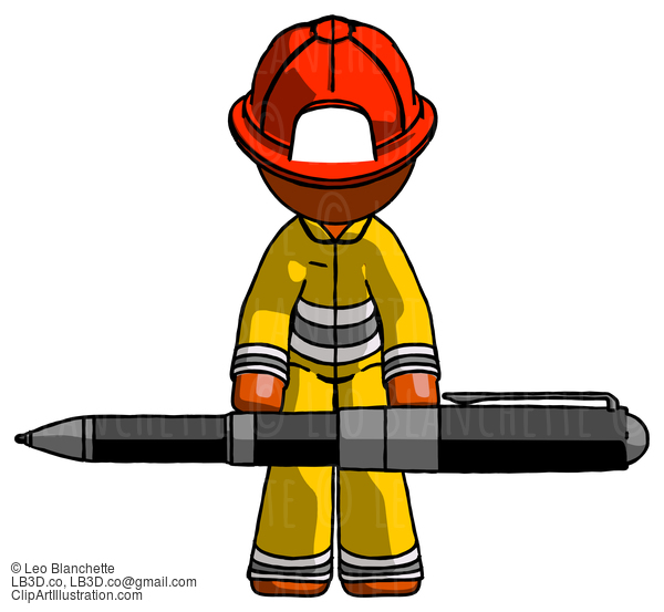 Orange Firefighter Fireman Man Weightlifting A Giant Pen #12547