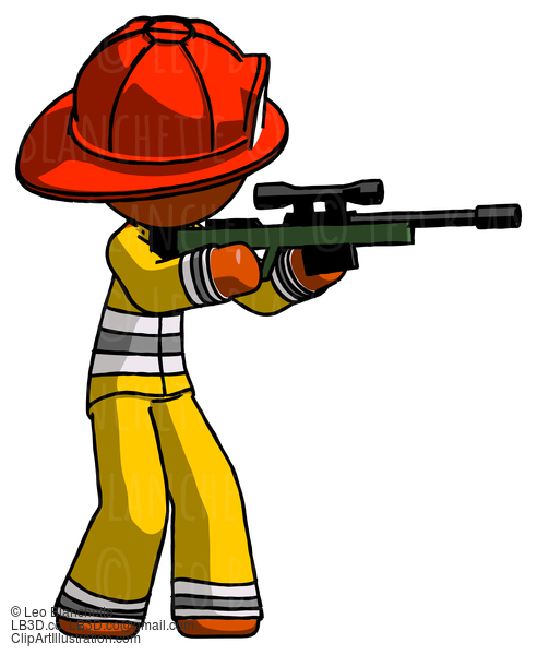 Orange Firefighter Fireman Man Shooting Sniper Rifle #12552