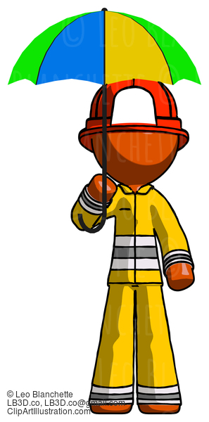 Orange Firefighter Fireman Man Holding Umbrella Rainbow Colored #12553