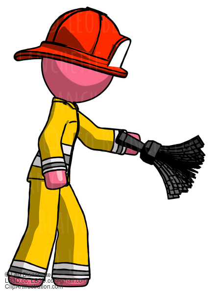 Pink Firefighter Fireman Man Dusting With Feather Duster Downwards #12566