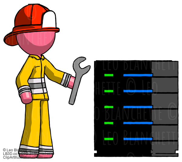 Pink Firefighter Fireman Man Server Administrator Doing Repairs #12570