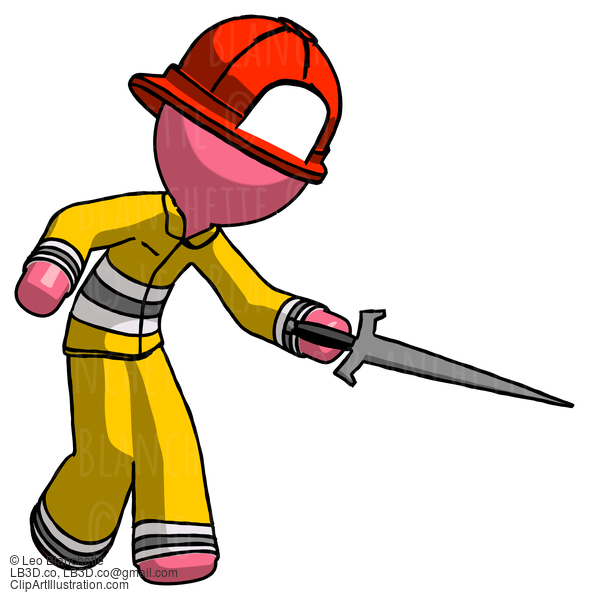 Pink Firefighter Fireman Man Sword Pose Stabbing Or Jabbing #12572