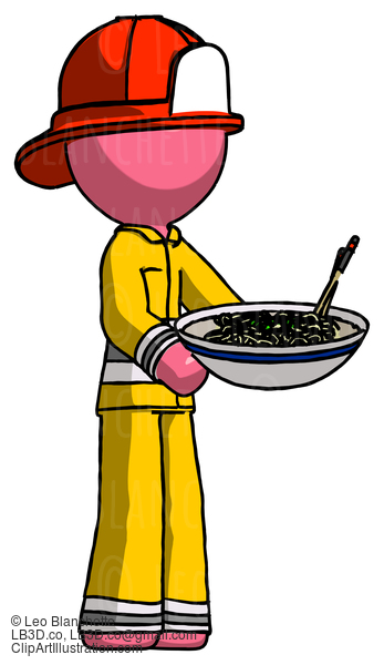 Pink Firefighter Fireman Man Holding Noodles Offering To Viewer #12573