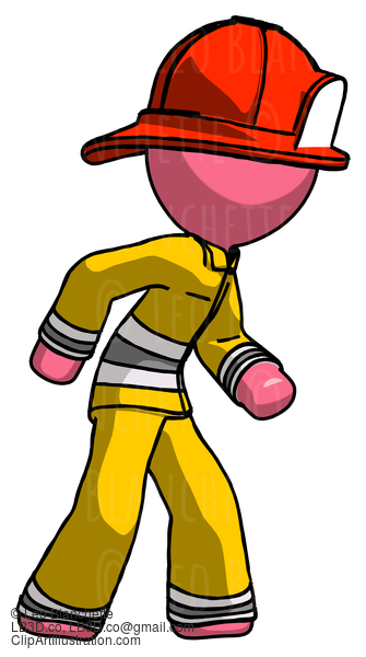 Pink Firefighter Fireman Man Suspense Action Pose Facing Right #12575