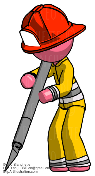 Pink Firefighter Fireman Man Cutting With Large Scalpel #12576