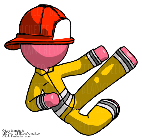 Pink Firefighter Fireman Man Flying Ninja Kick Right #12578