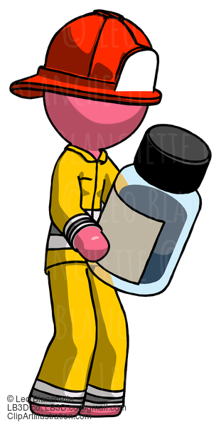 Pink Firefighter Fireman Man Holding Glass Medicine Bottle #12579