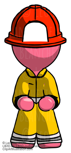 Pink Firefighter Fireman Man Squatting Facing Front #12581