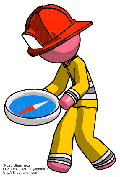 Pink Firefighter Fireman Man Walking With Large Compass #12582