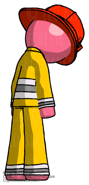 Pink Firefighter Fireman Man Depressed With Head Down, Back To Viewer, Right #12588