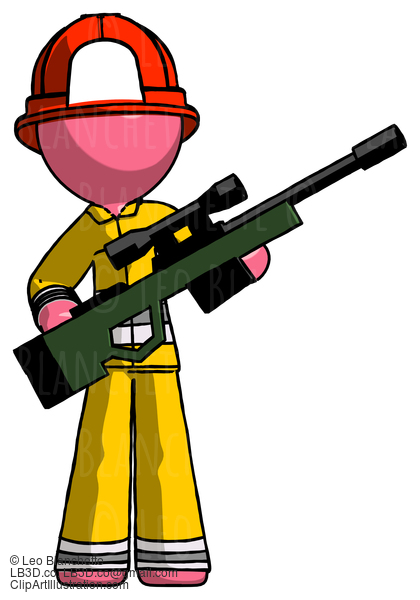 Pink Firefighter Fireman Man Holding Sniper Rifle Gun #12594