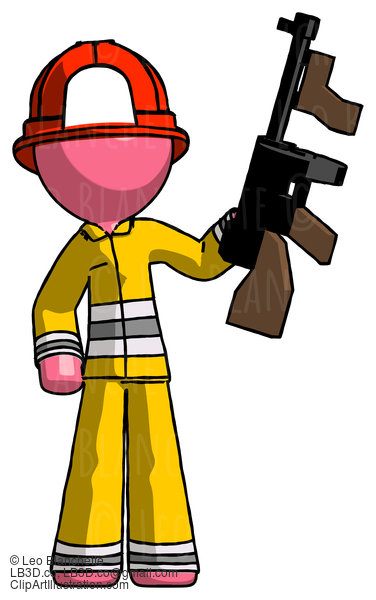 Pink Firefighter Fireman Man Holding Tommygun #12596