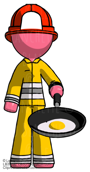 Pink Firefighter Fireman Man Frying Egg In Pan Or Wok #12597