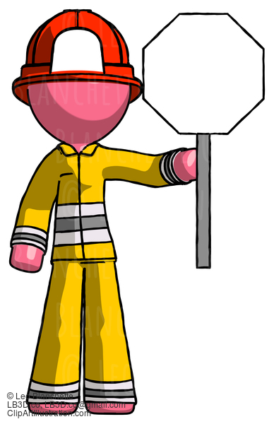 Pink Firefighter Fireman Man Holding Stop Sign #12600