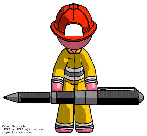 Pink Firefighter Fireman Man Weightlifting A Giant Pen #12606