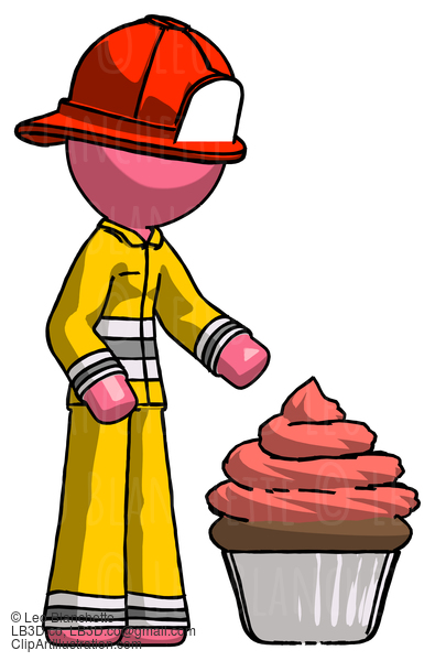 Pink Firefighter Fireman Man With Giant Cupcake Dessert #12608