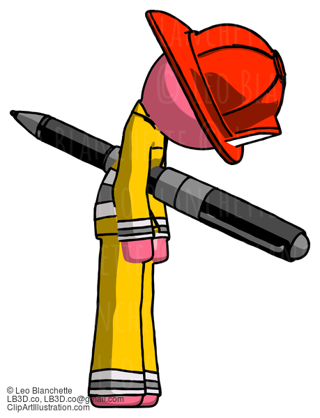 Pink Firefighter Fireman Man Impaled Through Chest With Giant Pen #12611