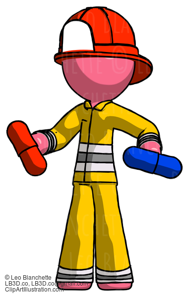 Pink Firefighter Fireman Man Red Pill Or Blue Pill Concept #12614