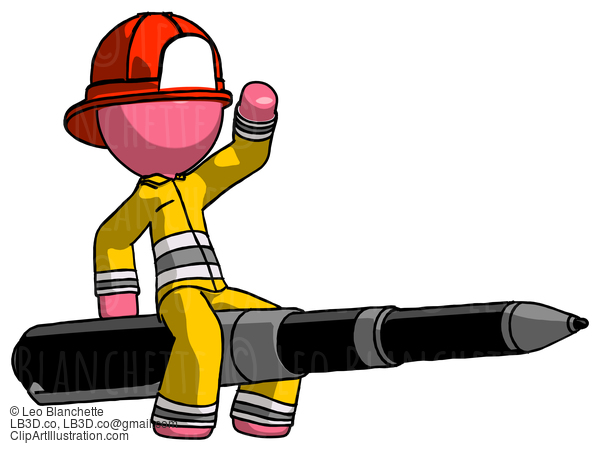 Pink Firefighter Fireman Man Riding A Pen Like A Giant Rocket #12616