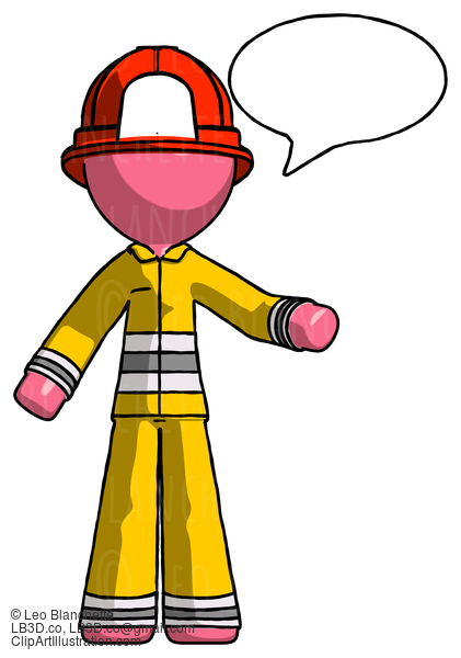 Pink Firefighter Fireman Man With Word Bubble Talking Chat Icon #12624