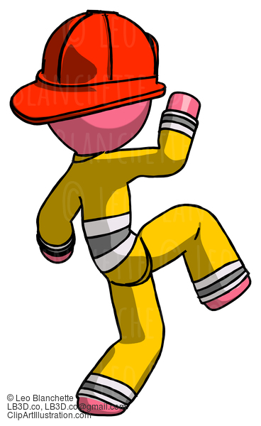 Pink Firefighter Fireman Man Kick Pose Start #12627