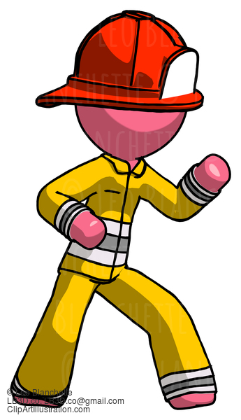 Pink Firefighter Fireman Man Martial Arts Defense Pose Right #12629