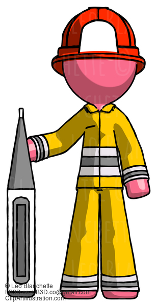 Pink Firefighter Fireman Man Standing With Large Thermometer #12630