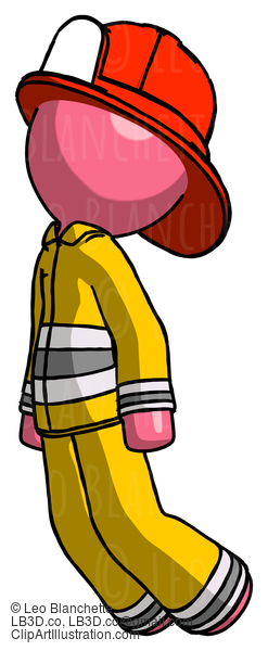 Pink Firefighter Fireman Man Floating Through Air Left #12644