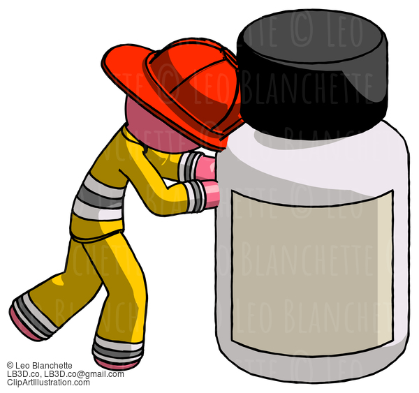 Pink Firefighter Fireman Man Pushing Large Medicine Bottle #12645