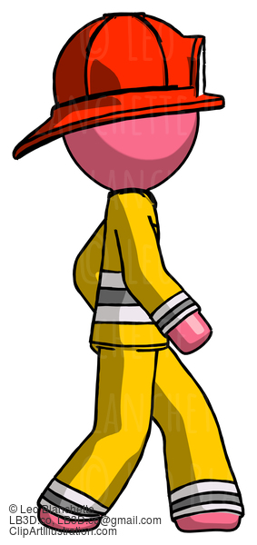 Pink Firefighter Fireman Man Walking Right Side View #12647