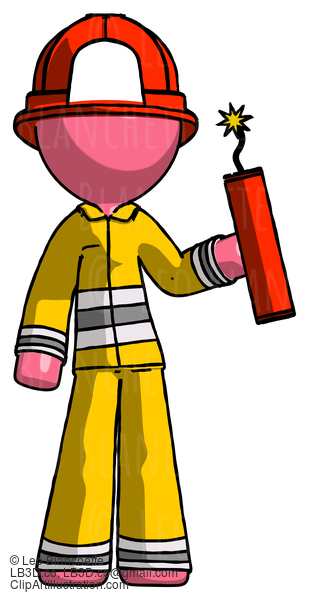 Pink Firefighter Fireman Man Holding Dynamite With Fuse Lit #12649