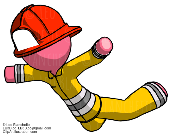 Pink Firefighter Fireman Man Skydiving Or Falling To Death #12657