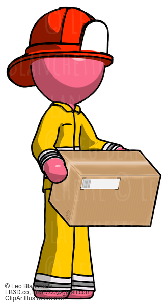 Pink Firefighter Fireman Man Holding Package To Send Or Recieve In Mail #12658