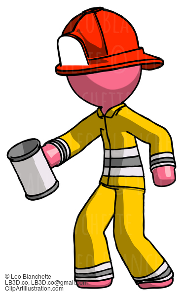 Pink Firefighter Fireman Man Begger Holding Can Begging Or Asking For Charity Facing Left #12662