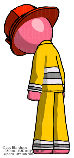 Pink Firefighter Fireman Man Depressed With Head Down, Back To Viewer, Left #12663