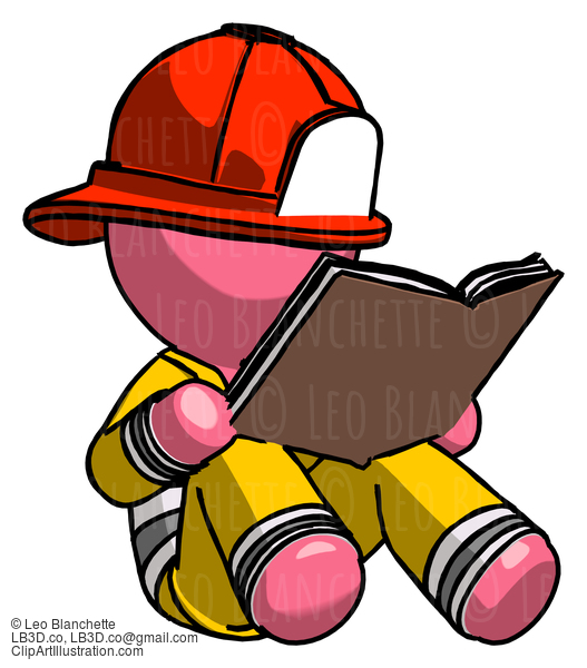 Pink Firefighter Fireman Man Reading Book While Sitting Down #12665