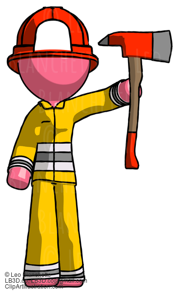 Pink Firefighter Fireman Man Holding Up Red Firefighter’S Ax #12668