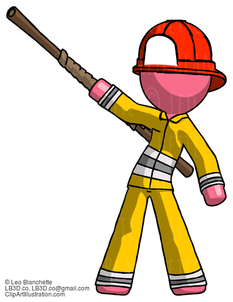 Pink Firefighter Fireman Man Bo Staff Pointing Up Pose #12671