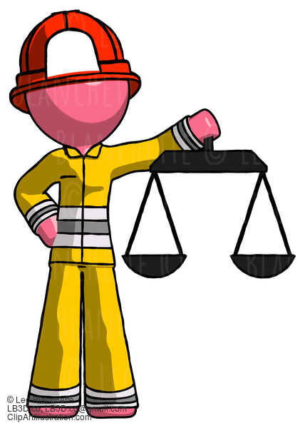 Pink Firefighter Fireman Man Holding Scales Of Justice #12675