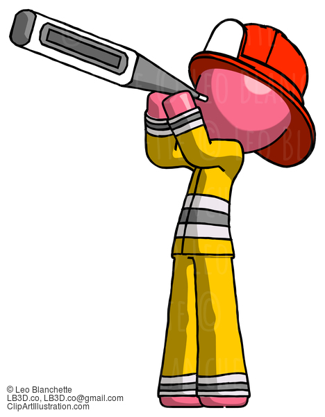 Pink Firefighter Fireman Man Thermometer In Mouth #12679