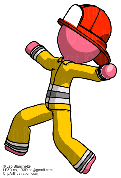 Pink Firefighter Fireman Man Running Away In Hysterical Panic Direction Left #12680